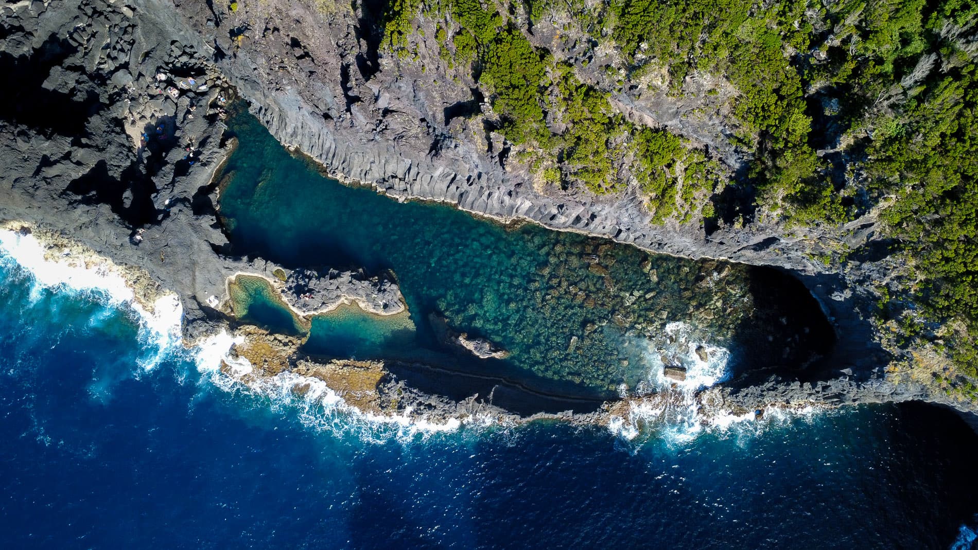 Natural tidal pools along the São Jorge coast, seen from above